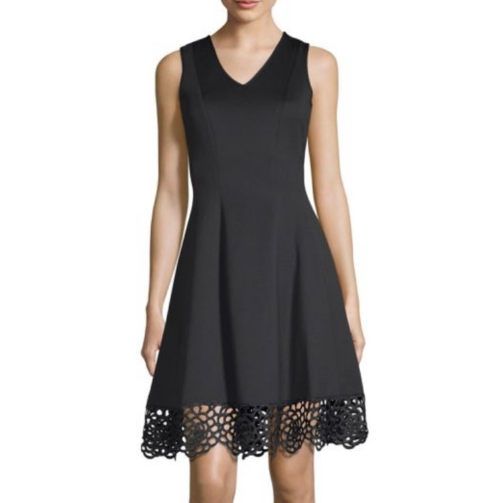 NWT DONNA RICCO Fit & Flare V-Neck Scuba Dress SZ 6 in Null Black